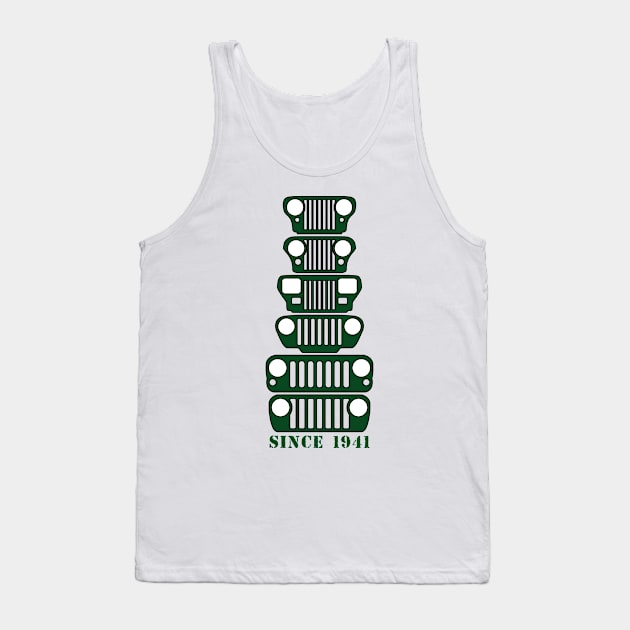 Jeep Grills Dark Green Logo Tank Top by Caloosa Jeepers 